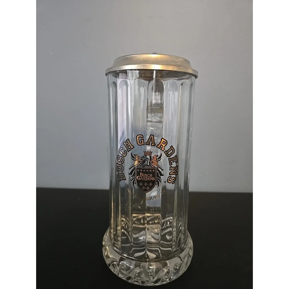 Busch Gardens Glass Beer Stein‎ w/metal Lid 8.5
